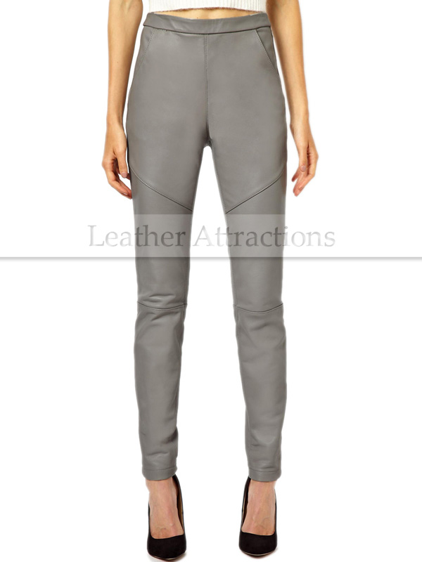 grey leather pants womens